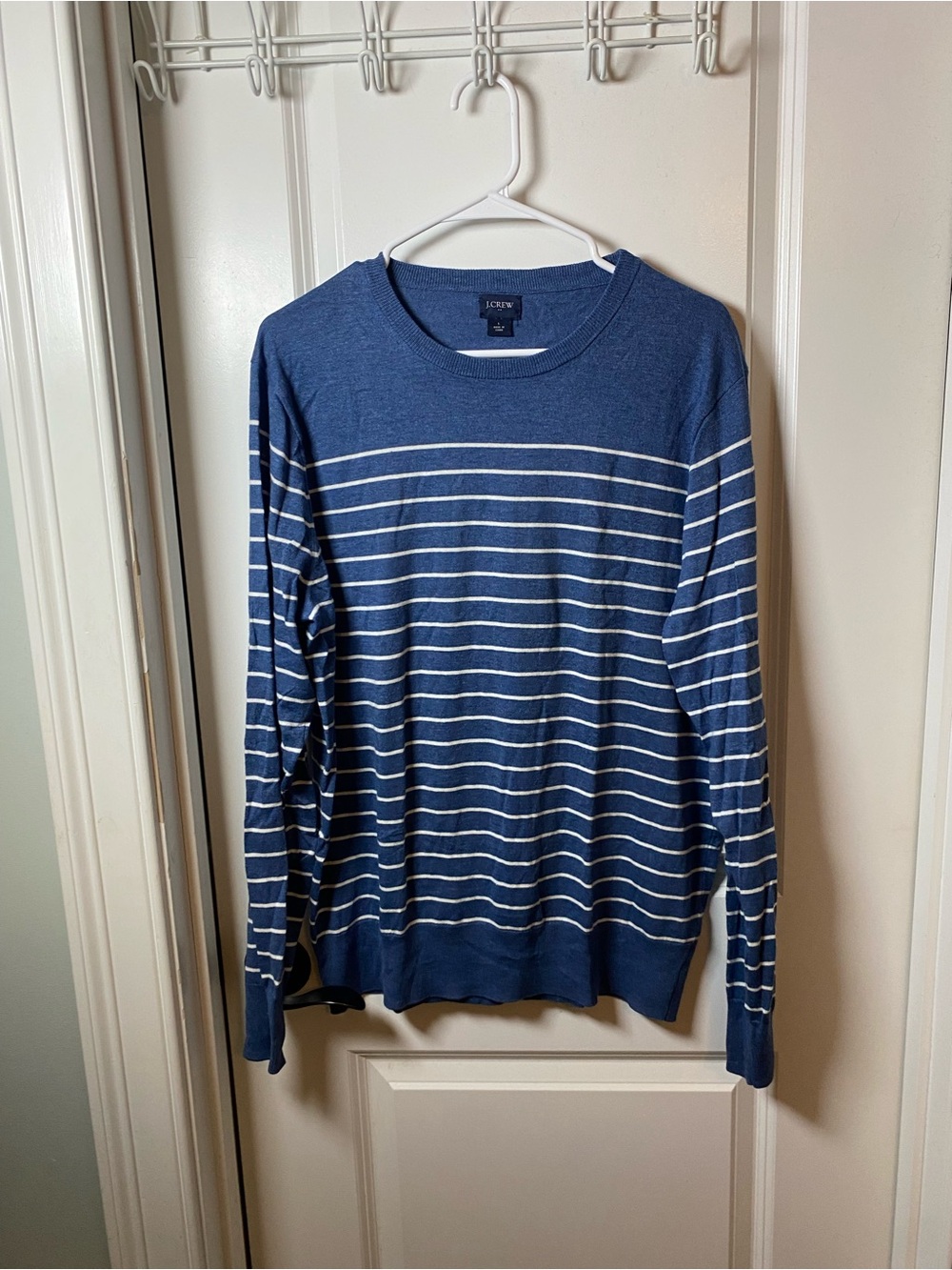 J. Crew Men’s Blue Striped Crewneck Cotton Sweater